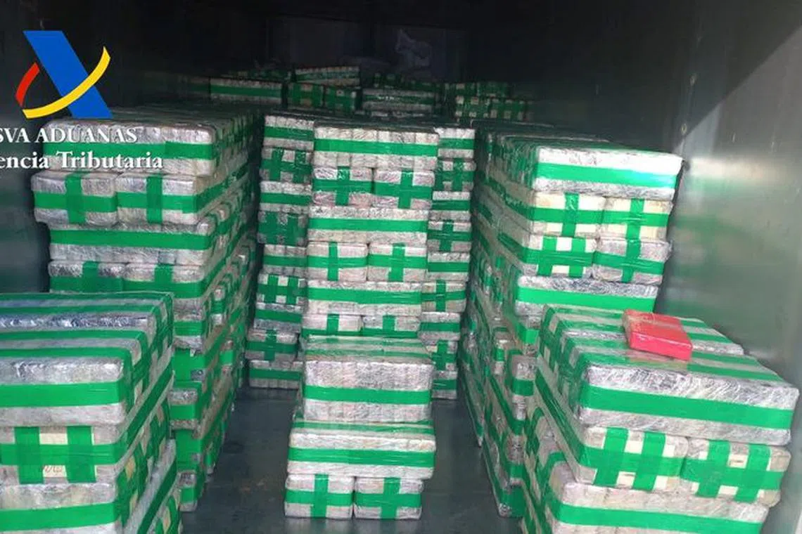 A view shows packs of cocaine inside a container disguised as a power generator, after Spanish police seized 8 tonnes of cocaine at the port of Algeciras, Spain, in this handout image released on February 12, 2024. Budget Ministry/Handout via REUTERS
