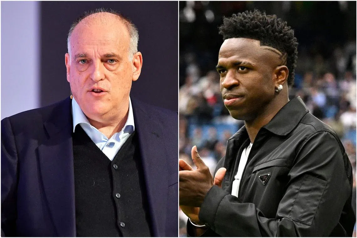 Javier Tebas (left) said he shared Vinicius Jr’s frustration over the lack of action to eradicate racism in Spain.