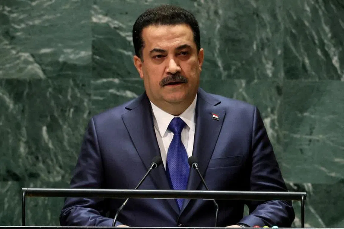 FILE PHOTO: Prime Minister of Iraq Mohammed Shia Al Sudani addresses the 78th Session of the U.N. General Assembly in New York City, U.S., September 22, 2023. REUTERS/Brendan McDermid/File Photo