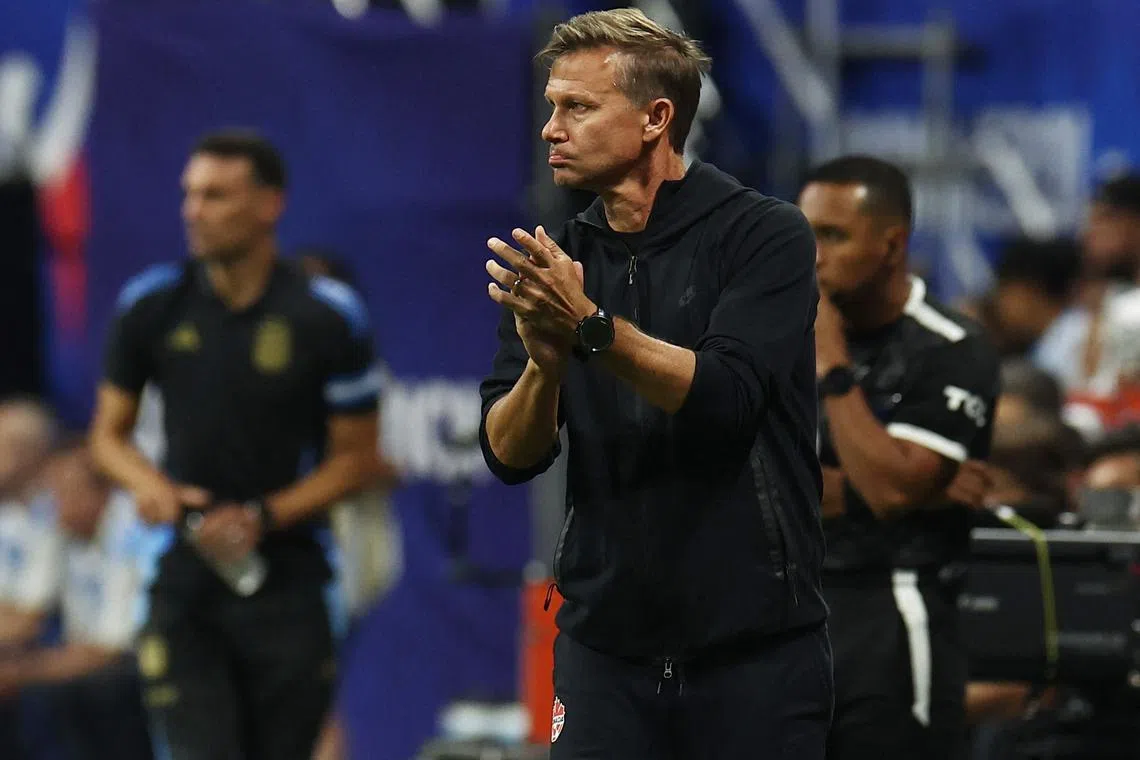 Soccer Football - Copa America 2024 - Group A - Argentina v Canada - Mercedes-Benz Stadium, Atlanta, Georgia, United States - June 20, 2024 Canada coach Jesse Marsch reacts REUTERS/Agustin Marcarian