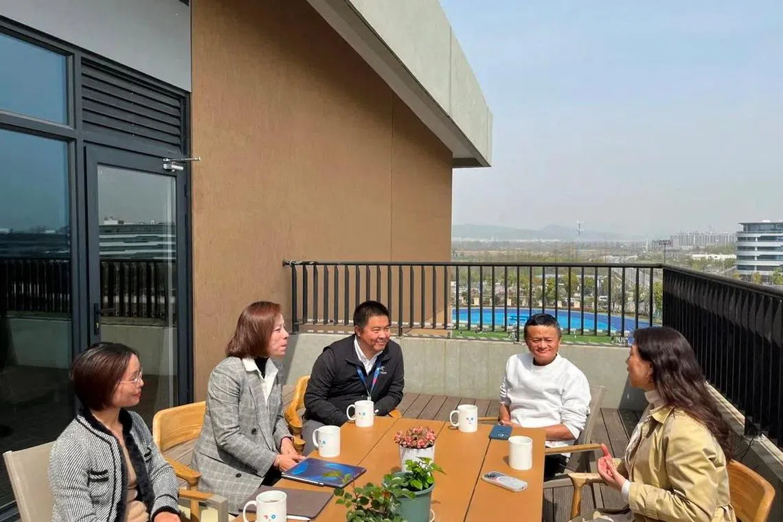 Alibaba founder Jack Ma visiting Hangzhou Yungu School in Hangzhou, Zhejiang province, on March 27, 2023. Mr Ma's appearance comes amid a pro-business push by Beijing.