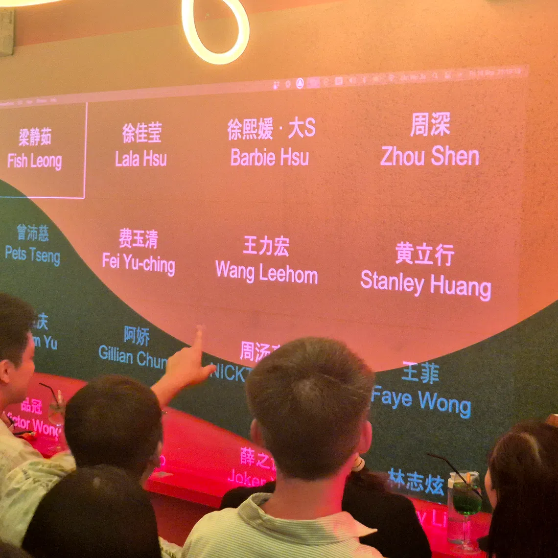 Participants of a recent Mandopop quiz at Slippery Slope had to group the singers named on the screen according to themes.