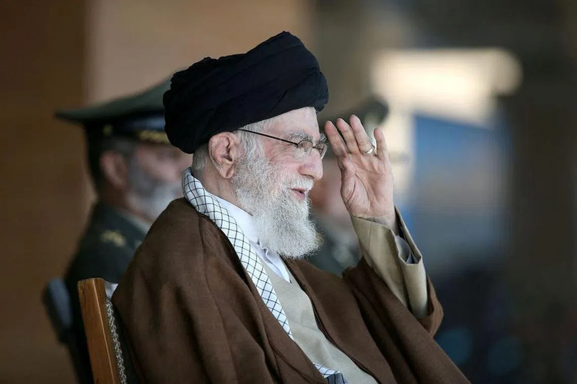 FILE PHOTO: Iran's Supreme Leader Ayatollah Ali Khamenei attends a graduation ceremony for armed forces officers at the Imam Ali academy in Tehran, Iran October 10, 2023. Office of the Iranian Supreme Leader/WANA (West Asia News Agency) via REUTERS/File Photo