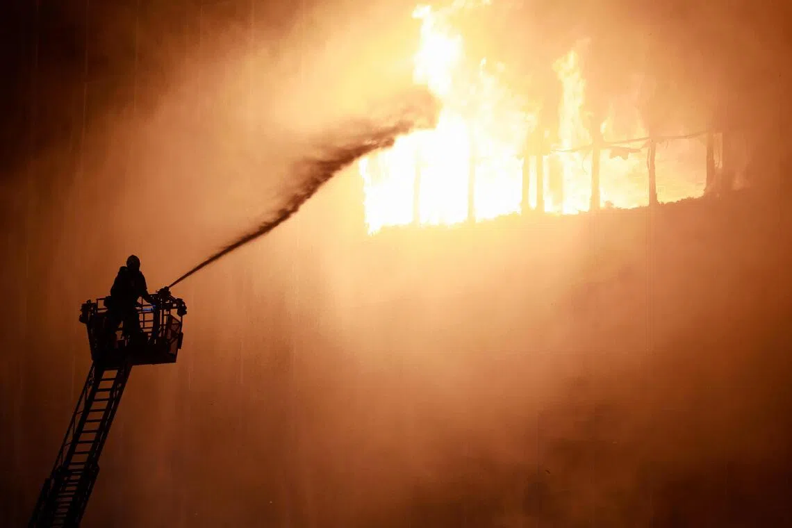 The blaze broke out shortly before midnight  on Nov 17 and engulfed several floors of the landmark Vjesnik building in Croatia's capital, Zagreb.