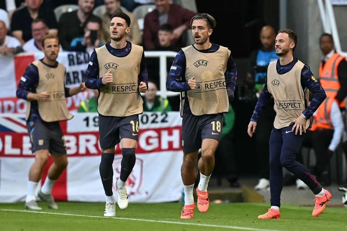 While Declan Rice (second from left) will be heading to Euro 2024 with England, his close friends Jack Grealish (centre) and James Maddison (right) will miss out.
