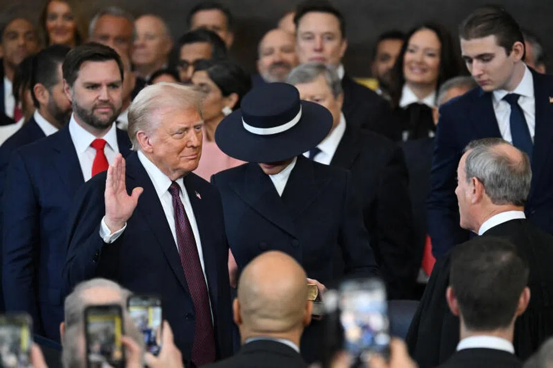Donald Trump is sworn in as the 47th US President in the US Capitol Rotunda in Washington, DC, on January 20, 2025. SAUL LOEB/Pool via REUTERS