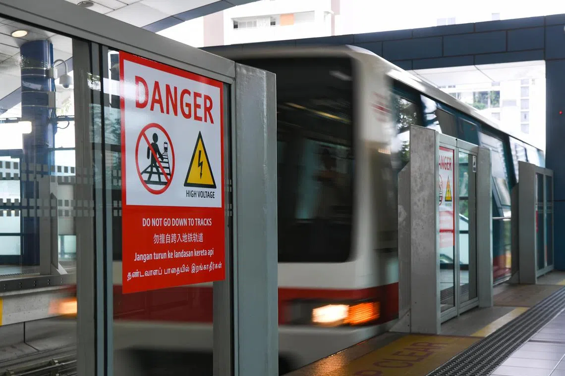 pixlrt07

Shots of LRT trains and danger warning posters to keep passengers to a safe distance at Phoenix LRT station on July 6, 2023. (ST PHOTO: AZMI ATHNI)

SMRT will launch Project iSafe, an initiative to enhance commuter safety at Bukit Panjang LRT (BPLRT) stations, on Thursday, 6 July, at Ten Mile Junction LRT Depot. Through the use of Video Analytics (VA) digital technology and Digital Twin technologies, iSafe provides continuous surveillance for real-time detection and alerts of track intrusion and commuters loitering near or in ‘keep clear’ zones on the station platforms. GOH is Dr Amy Khor, Senior Minister of State (Ministry of Transport & Ministry of Sustainability and the Environment).

(ST PHOTO: AZMI ATHNI)