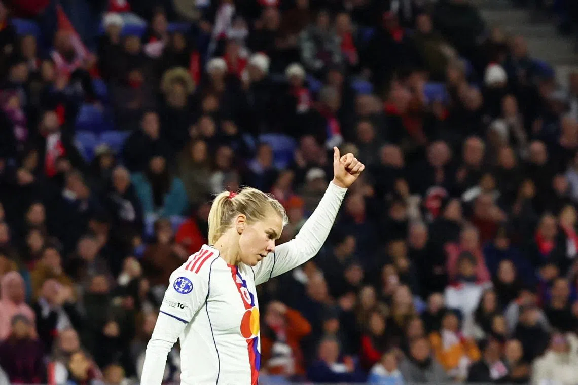 Soccer Football - UEFA Women's Champions League - OL Lyonnes v VfL Wolfsburg - Groupama Stadium, Lyon, France - November 11, 2025 OL Lyonnes' Ada Hegerberg reacts REUTERS/Manon Cruz/File Photo
