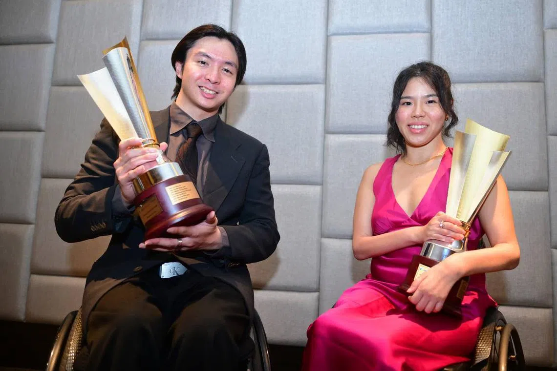 Paralympic swimmers Toh Wei Soong (left) and Yip Pin Xiu won the Sportsman and Sportswoman of the Year respectively at the Singapore Disability Sports Awards 2024 on Nov 20.