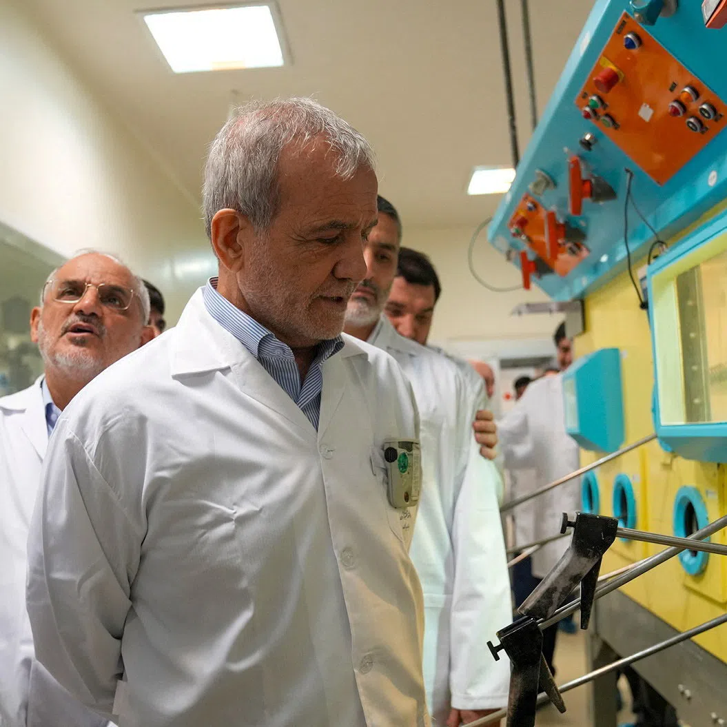 Iranian President Masoud Pezeshkian visiting the Iranian Atomic Energy Organisation in Tehran on Nov 2.