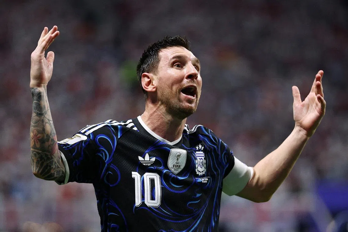 Soccer Football - FIFA World Cup 2026 - Semi Final - England v Argentina - Atlanta Stadium, Atlanta, Georgia, U.S. - July 15, 2026 Argentina's Lionel Messi celebrates after Lautaro Martinez scores their second goal REUTERS/Agustin Marcarian