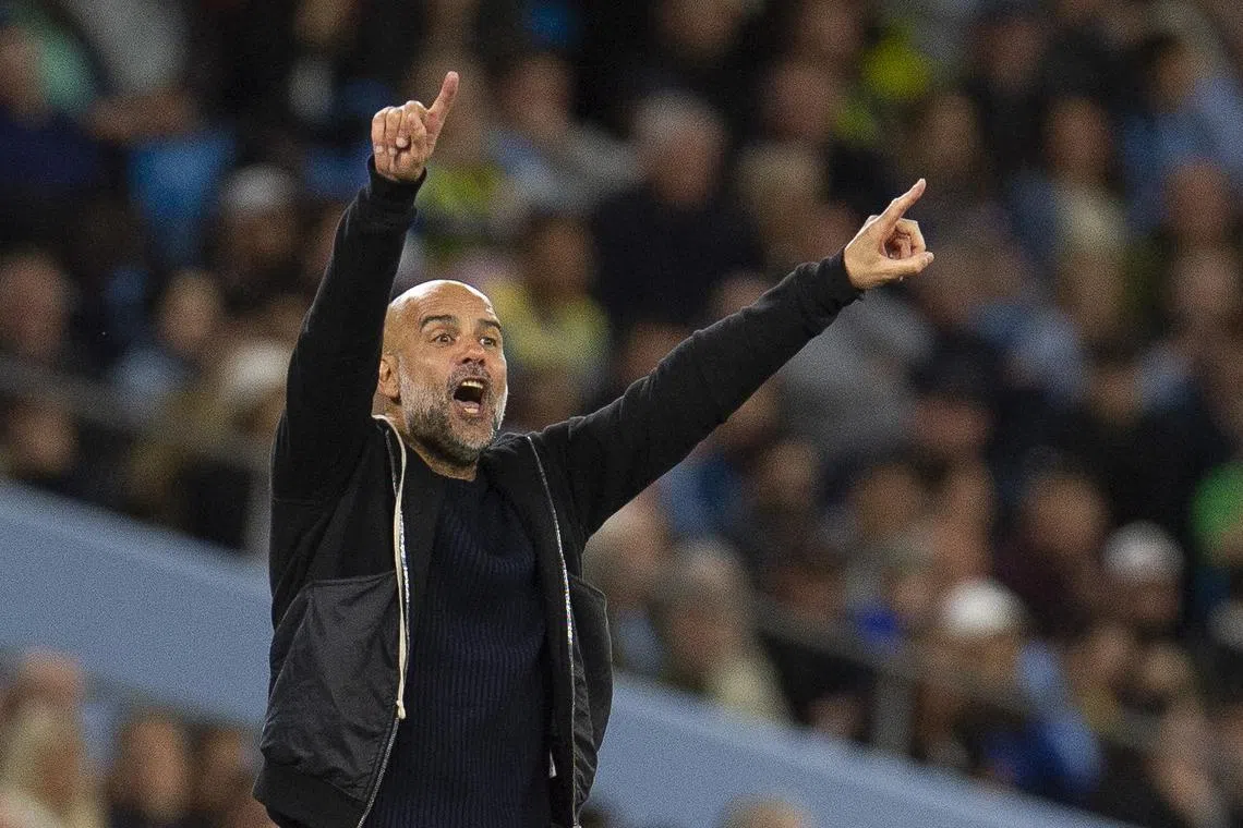Manchester City manager Pep Guardiola reacting during the 1-0 English Premier League win over Wolverhampton Wanderers at the Etihad Stadium in Manchester on May 2.