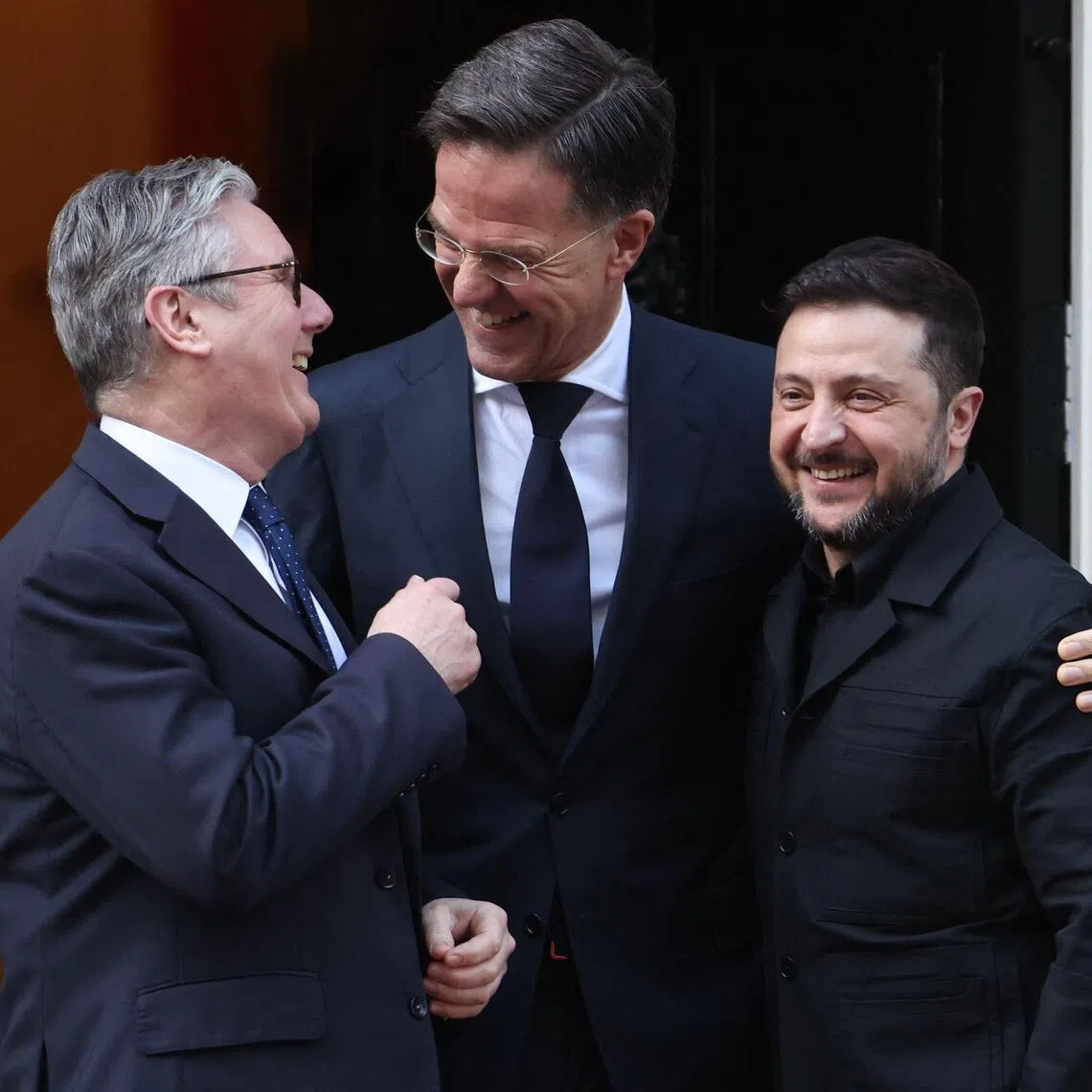 British Prime Minister Keir Starmer (from left), NATO Secretary-General Mark Rutte  and Ukrainian President Volodymyr Zelensky at 10 Downing Street, in central London, on March 17.
