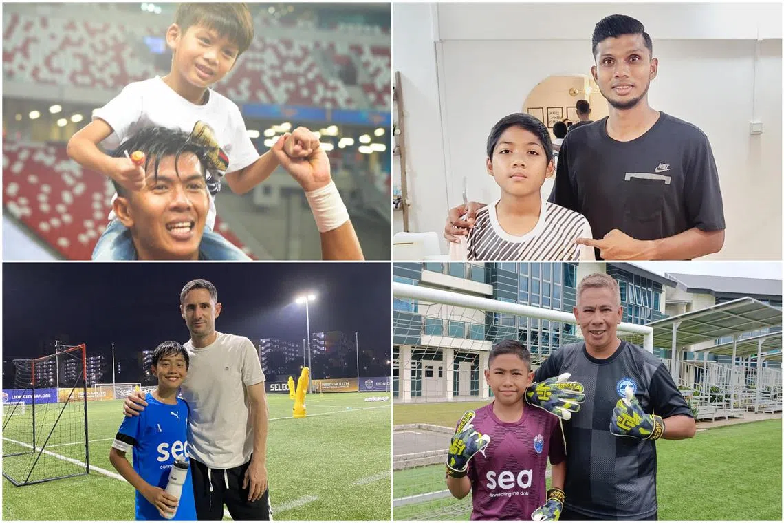 Former national footballers and their sons: (clockwise from top left) Khairul Amri, Fazrul Nawaz, Rezal Hassan and Daniel Bennett.