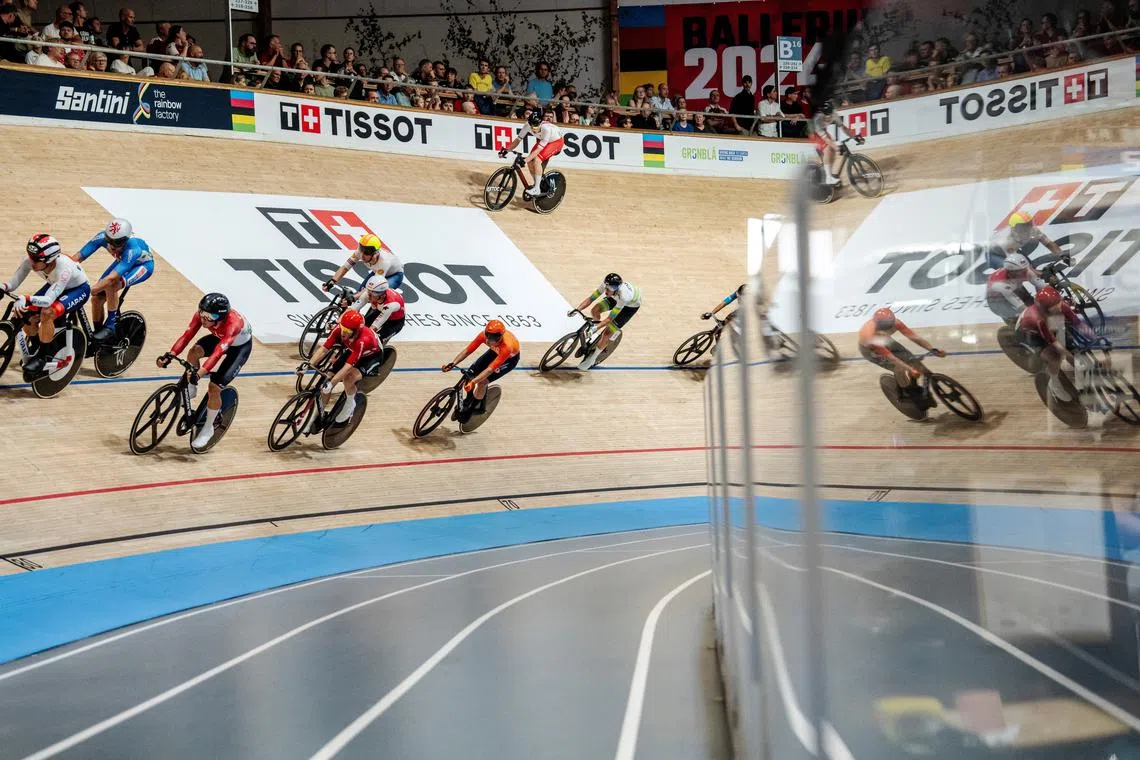 FILE PHOTO: World Championships - Ballerup Super Arena, Ballerup, Denmark - October 20, 2024 Denmark's Michael Moerkoev in action during the men's team race Mads Claus Rasmussen/Ritzau Scanpix via REUTERS  ATTENTION EDITORS/File Photo