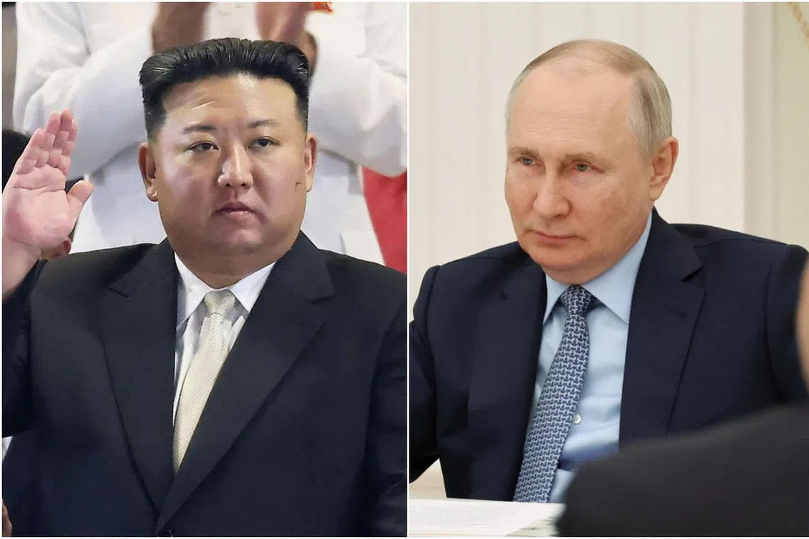 Mr Kim Jong Un (left) and Mr Vladimir Putin exchanged letters mark the 78th anniversary of Korea’s liberation from Japan’s 1910 to 1945 colonial rule.
