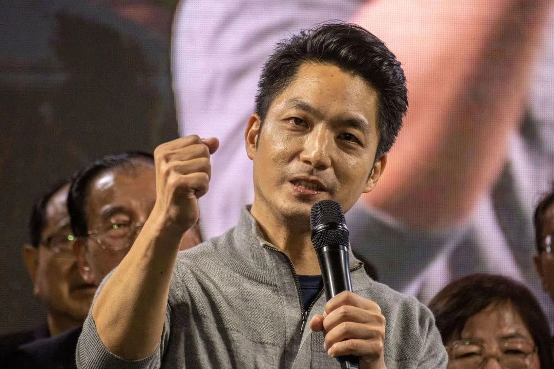 Chiang Wan-an addresses supporters after winning the Taipei mayoral election on Nov 26, 2022.