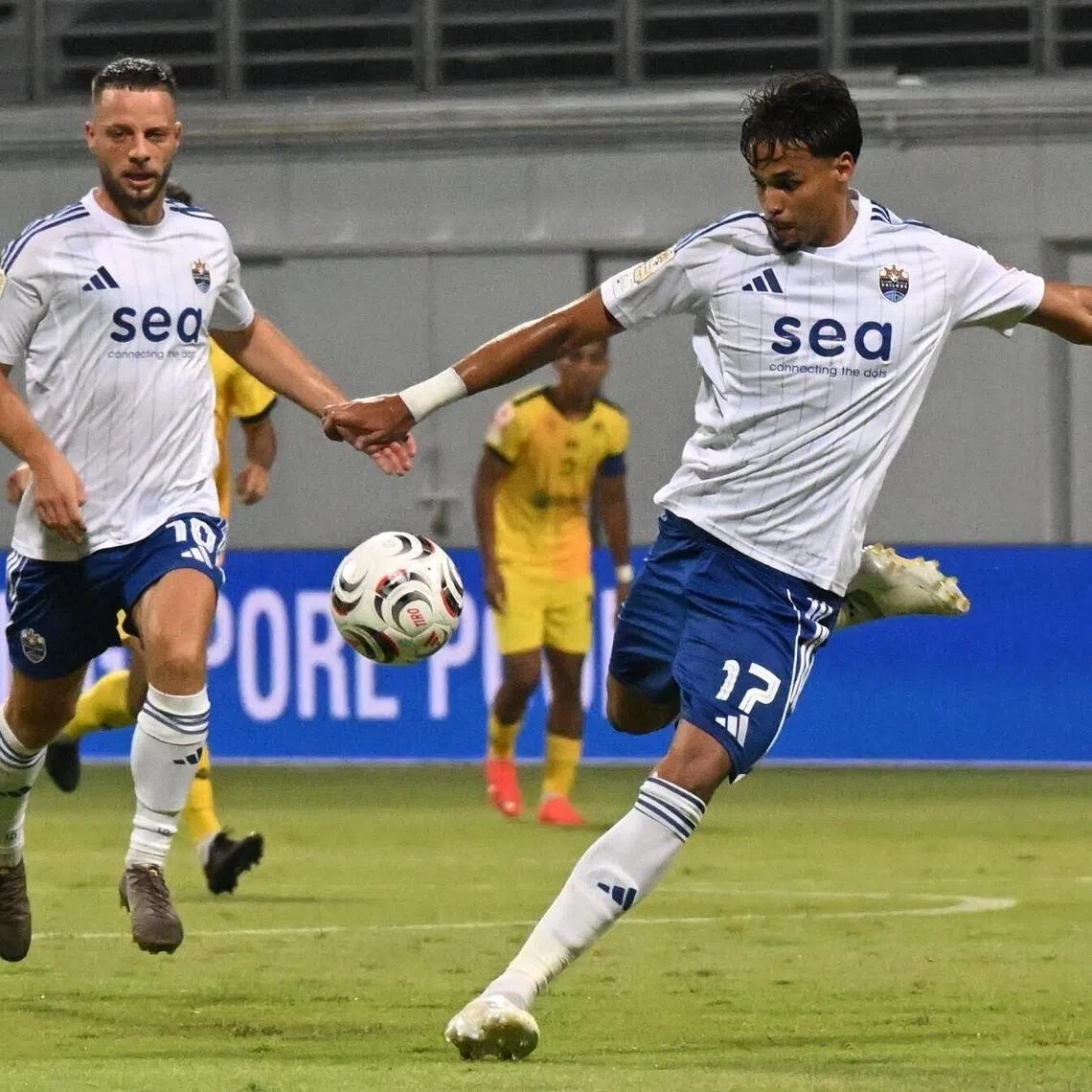 New Lion City Sailors forward Ilhan Fandi takes a shot in their 2-0 win over Tampines Rovers in the Community Shield on Sept 6.