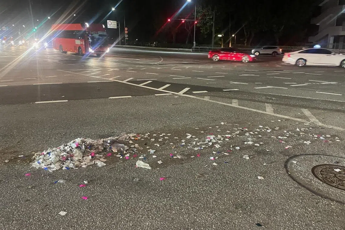 A handout photo shows garbage carried by balloons, presumably sent by North Korea, along a street in Seoul.