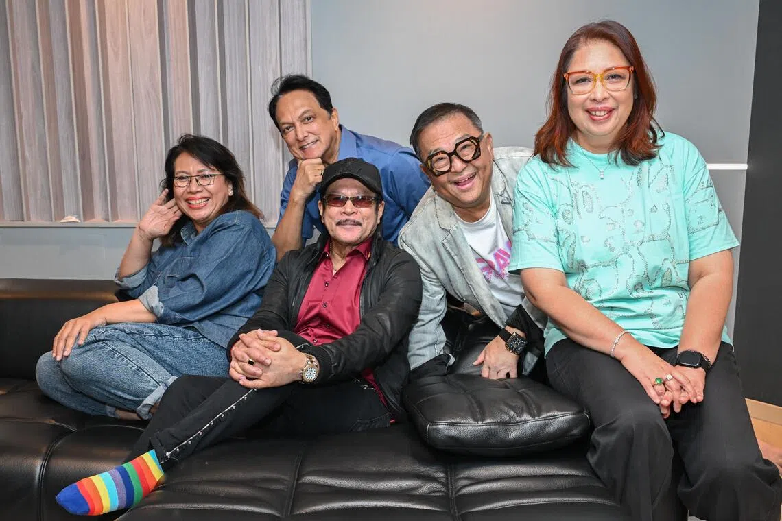(From left) Faridah Ali, Gerry Rezel, Max Surin,  Clement Chow,  and Ann Hussein,  who are part of the Sing60 Talentime All-Stars, a group made up of singers popular in the 80s  shot on Nov 24, 2025.