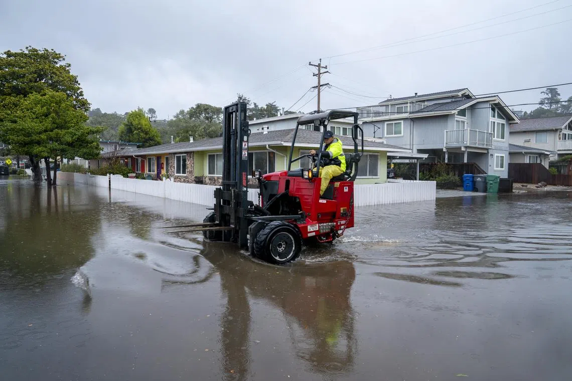 Streets are flooded during a storm in Rio Del Mar, California.