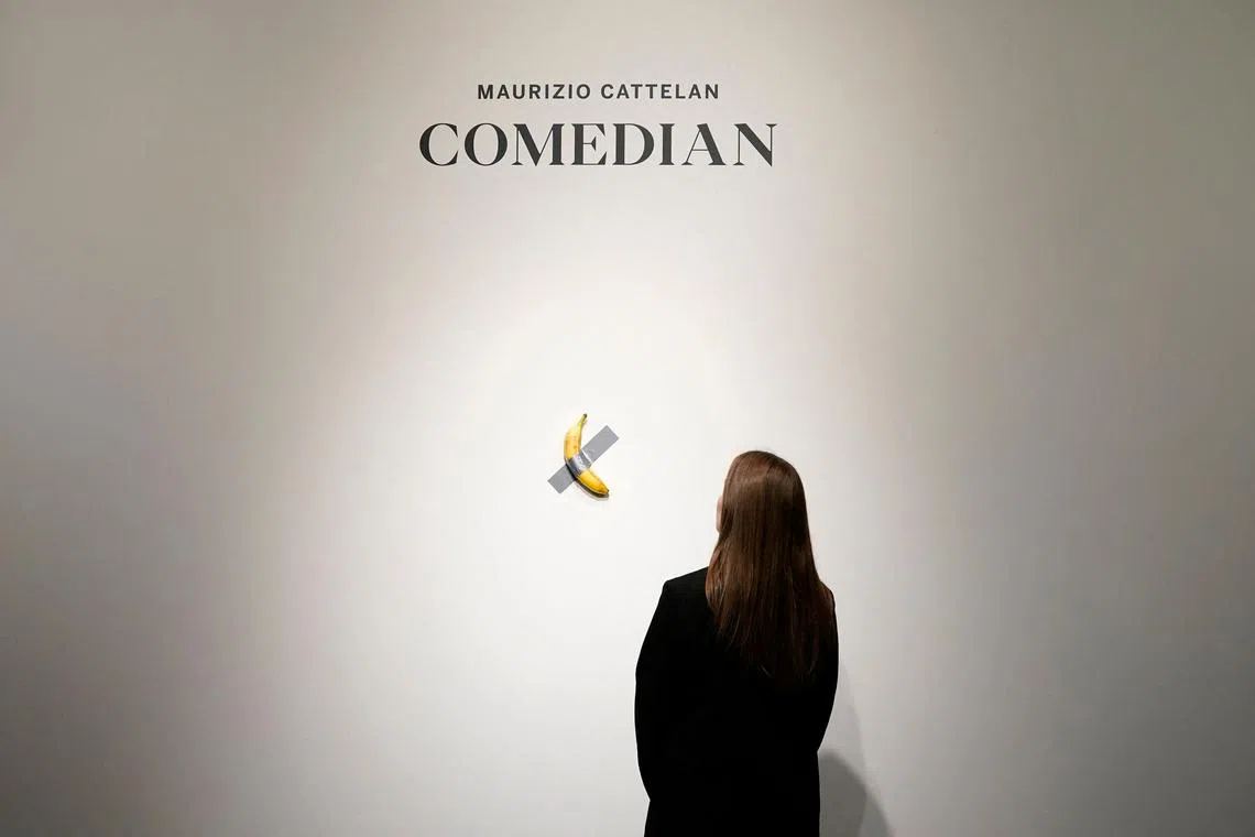 Sotheby’s sold a banana stuck to the wall with duct tape, titled Comedian, for $6.2million (S$8.32 million).