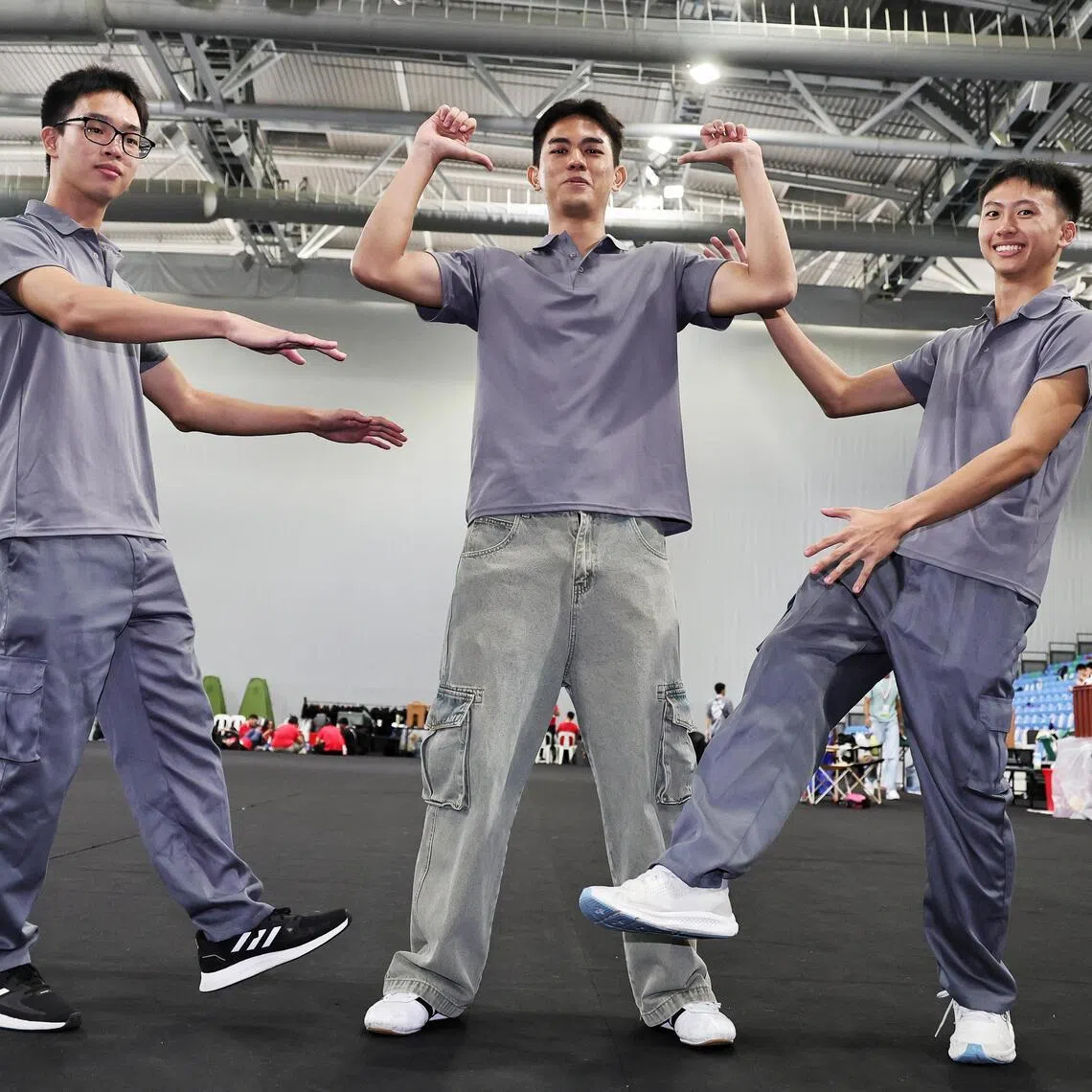 The three NSFs - (from left) LCP He Mingzhe, LCP Soh Jie Feng and LCP Javan Ng Jie Ren - are first-time mascot performers.