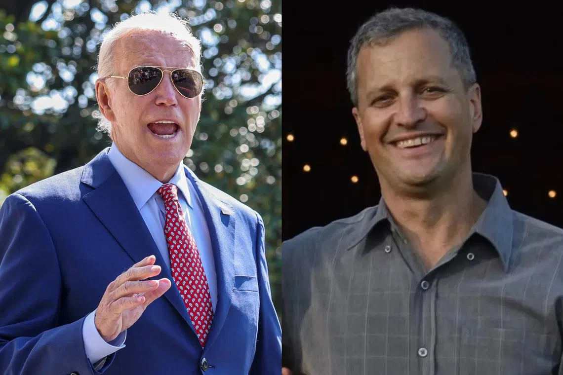US President Joe Biden (left) was asked by the media about the possibility of Marc Fogel's (right) release as he left the White House to spend the weekend at his Delaware home.