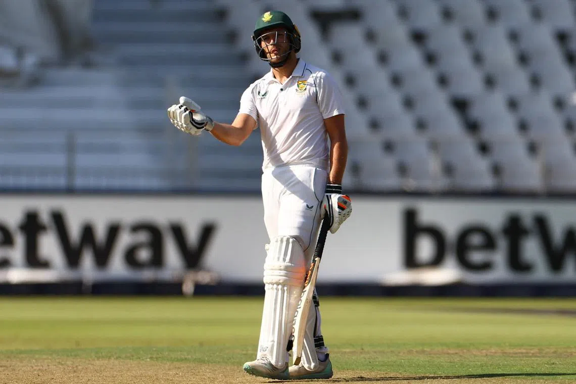 FILE PHOTO: Cricket - Second Test - South Africa v West Indies - Wanderers Stadium, Johannesburg, South Africa - March 10, 2023 South Africa's Wiaan Mulder walks after losing his wicket REUTERS/Siphiwe Sibeko/File Photo