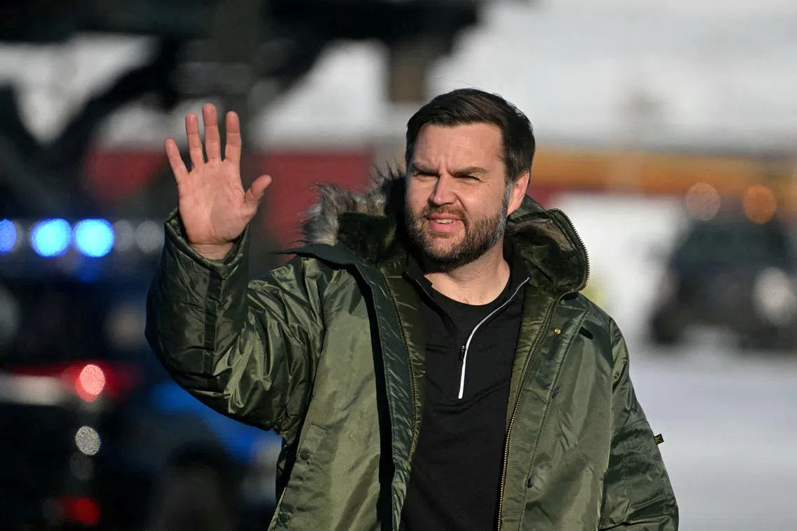 FILE PHOTO: U.S. Vice President JD Vance arrives to board Air Force Two after touring the U.S. military's Pituffik Space Base in Greenland on March 28, 2025. Jim Watson/Pool via REUTERS/File Photo
