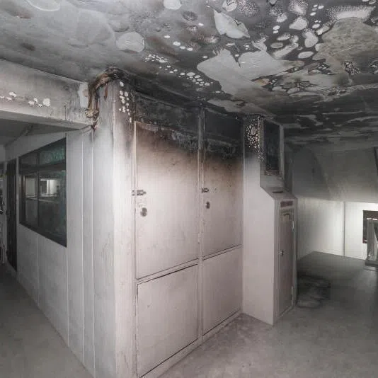 The common corridor on the 10th floor at Block 501 Jelapang Road after the fire.