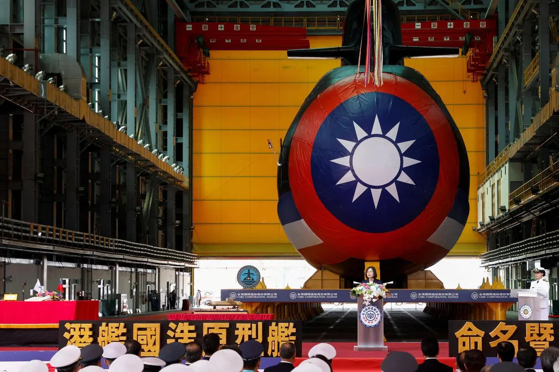Taiwan's President Tsai Ing-wen attends the launching ceremony of Narwhal, its first domestically built submarine.