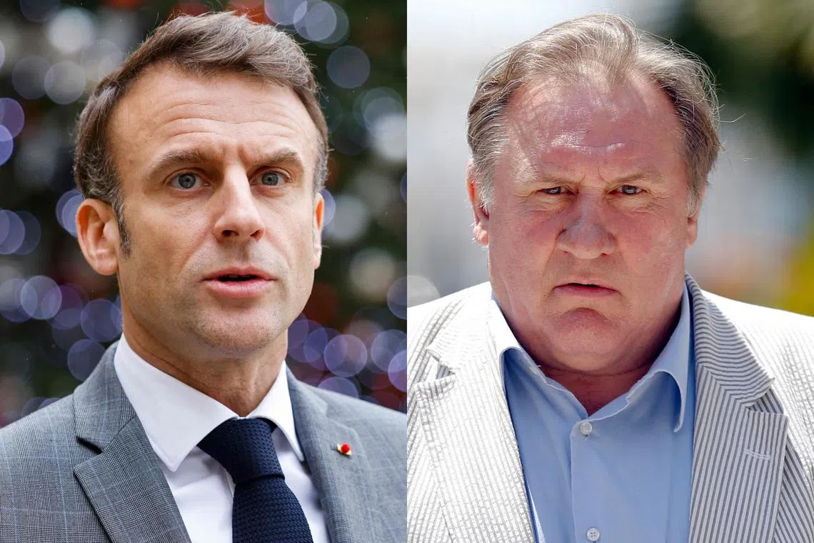 Mr Macron (left) defended actor Gerard Depardieu after being asked whether Depardieu should be stripped of France’s highest state award, the Legion of Honour.