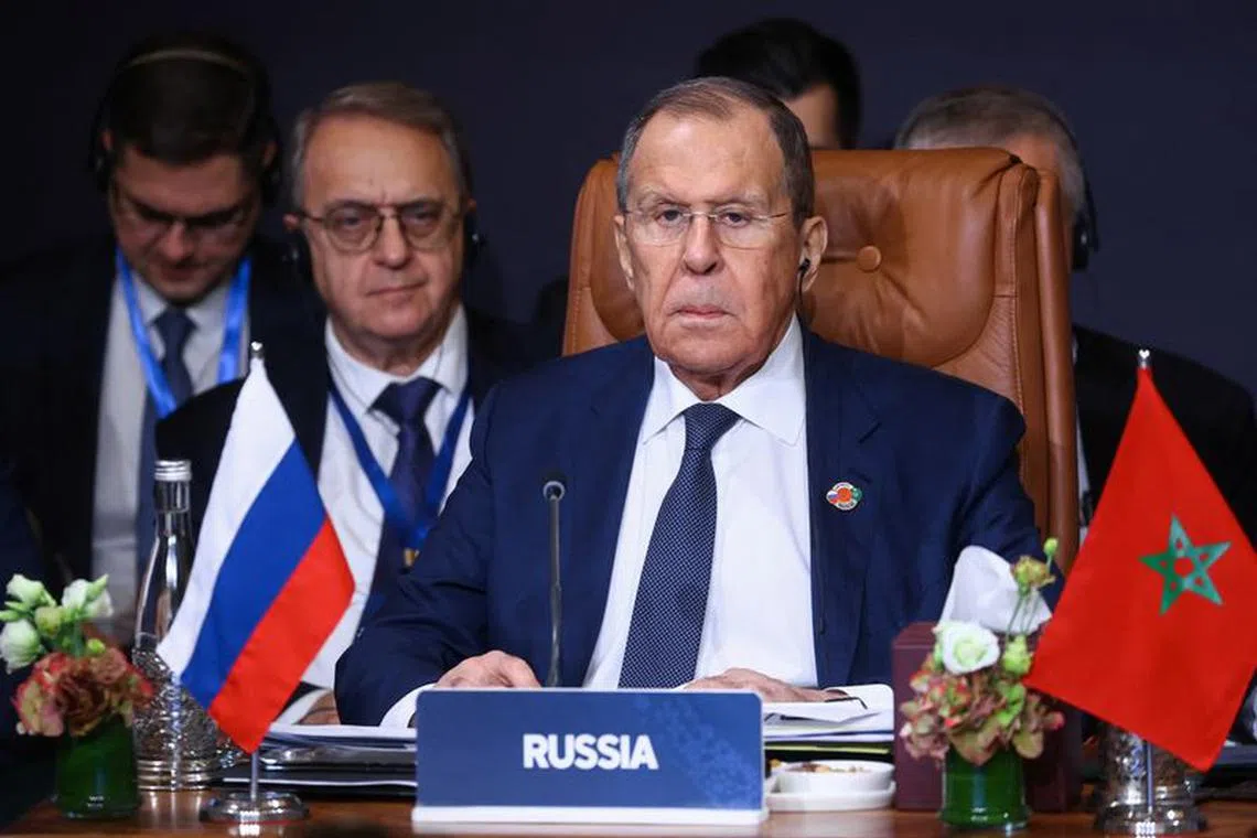 FILE PHOTO: Russia's Foreign Minister Sergei Lavrov attends the Arab-Russian Cooperation Forum in Marrakech, Morocco, December 20, 2023. Russian Foreign Ministry/Handout via REUTERS