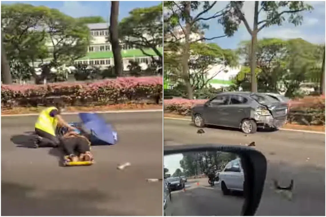 The accident involved a car, which is seen in a video having a badly dented boot.