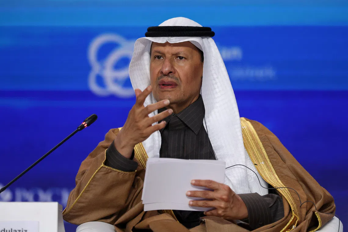 Saudi Arabia's Minister of Energy Prince Abdulaziz bin Salman Al Saud speaks during a session of the Russian Energy Week international forum in Moscow, Russia, October 15, 2025. REUTERS/Ramil Sitdikov