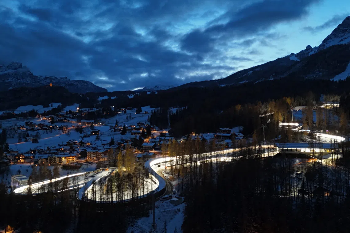 Olympics - 2026 Milano-Cortina Winter Olympics - A drone view shows the Cortina Sliding Centre, which will host bobsleigh, skeleton and luge competitions during the Milano Cortina Winter Olympic Games 2026, in Cortina, Italy - November 21, 2025 REUTERS/Claudia Greco