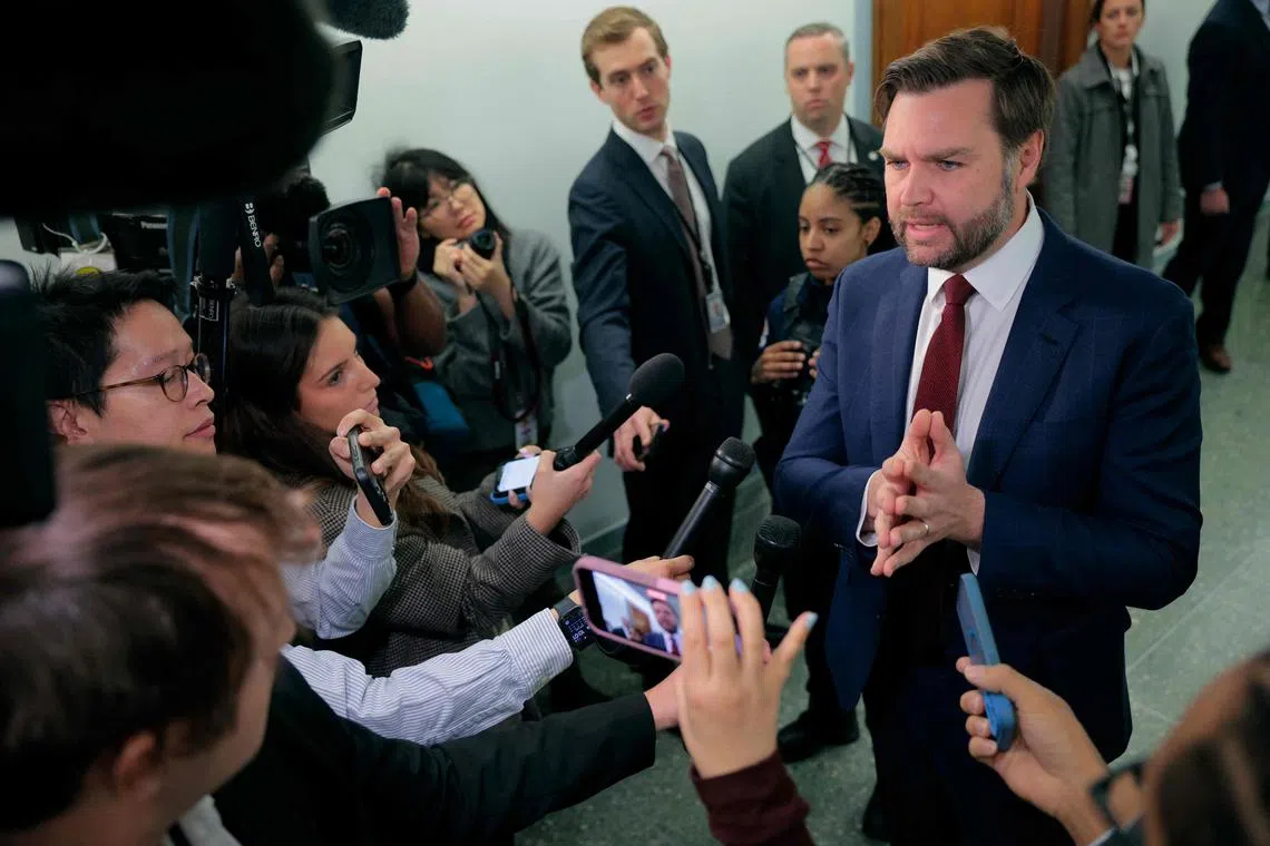 US Vice-President J.D. Vance talking to reporters in Washington, DC, on March 4.