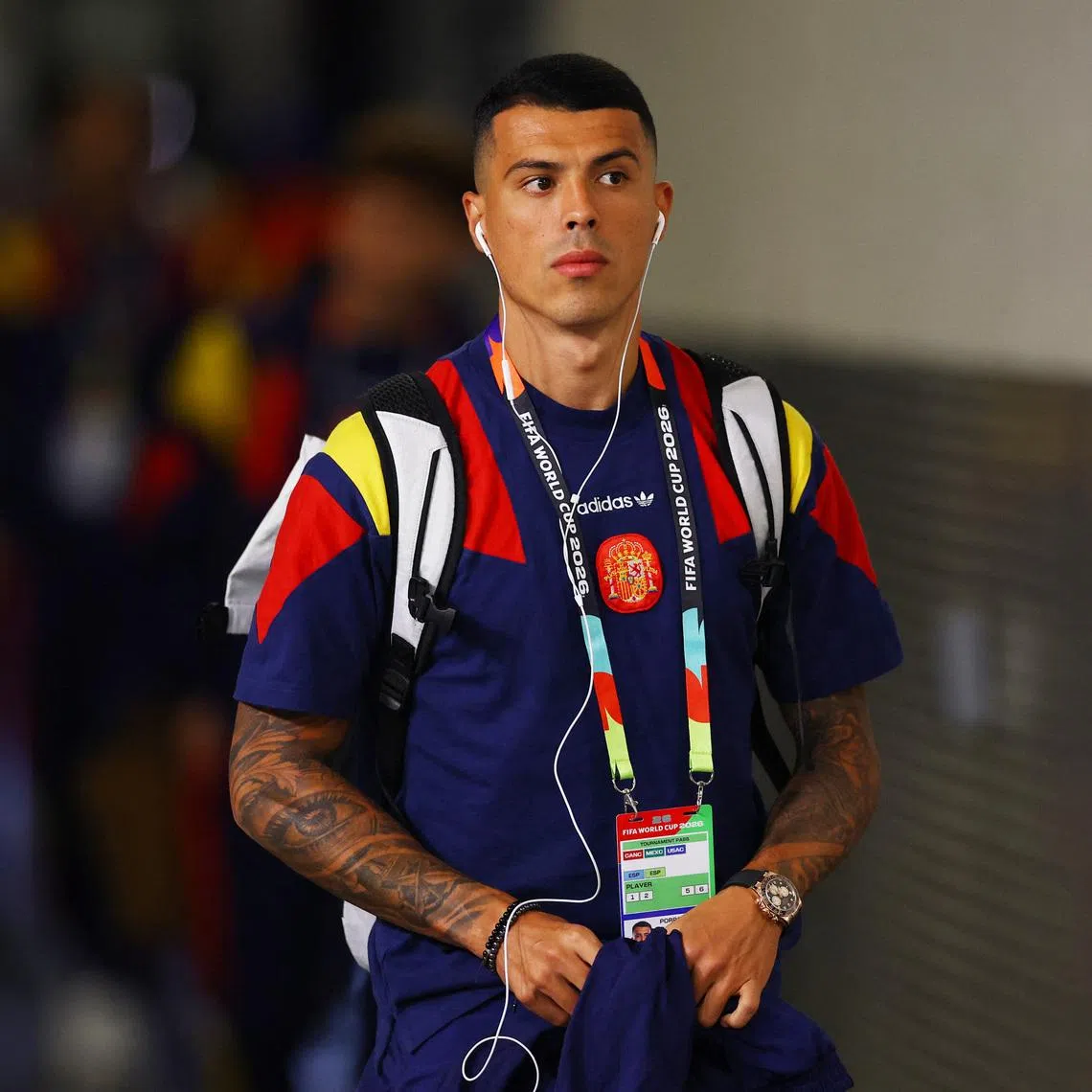 Soccer Football - FIFA World Cup 2026 - Round of 32 - Spain v Austria - Los Angeles Stadium, Inglewood, California, U.S. - July 2, 2026 Spain's Pedro Porro arrives at the stadium before the match REUTERS/Matthew Childs