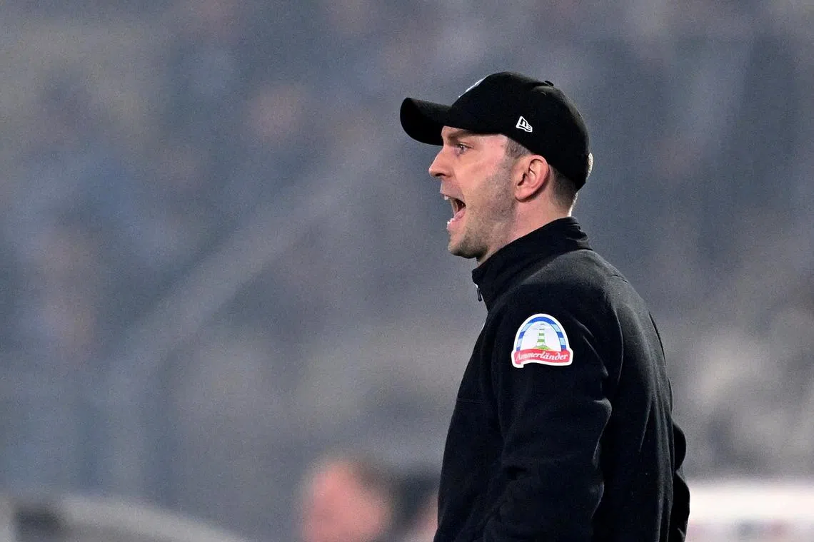FILE PHOTO: Soccer Football - DFB Cup - Quarter Final - Arminia Bielefeld v Werder Bremen - Bielefelder Alm, Bielefelder, Germany - February 25, 2025 Werder Bremen coach Ole Werner reacts REUTERS/Teresa. Kroeger
