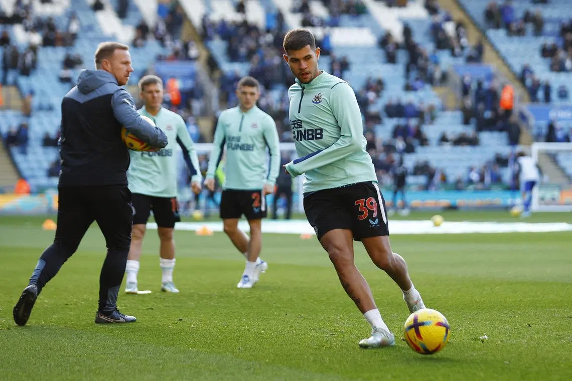 Newcastle United's Bruno Guimaraes during the warm-up before the 3-0 Premier League win over Leicester City on Boxing Day.