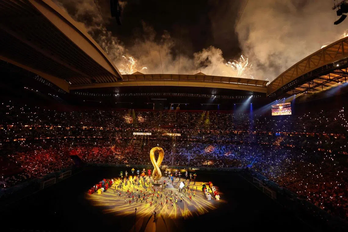 Dancers perform during the opening ceremony of the Qatar 2022 World Cup on Nov 20, 2022.