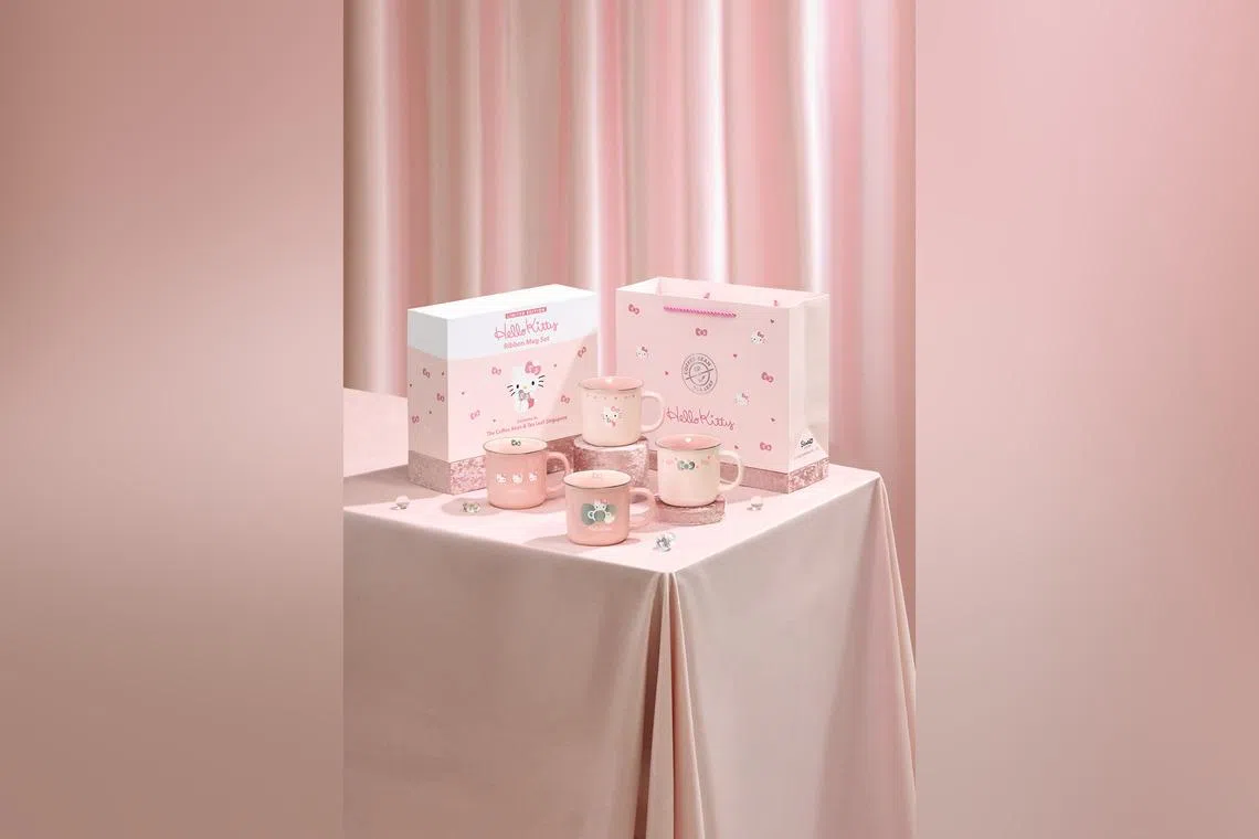 The Hello Kitty ribbon mug set can be purchased at all The Coffee Bean & Tea Leaf stores islandwide, except at Marina Bay Sands, from May 1.