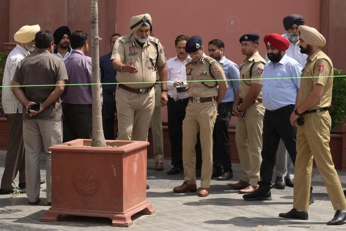 Punjab Police Director-General Gaurav Yadav inspecting the site of the second blast in Amritsar on May 8, 2023.