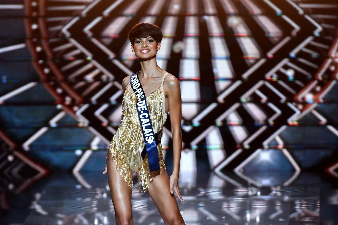 Ms Eve Gilles was the only contestant whose hair was cropped short in the Miss France 2024 beauty pageant in Dijon. 