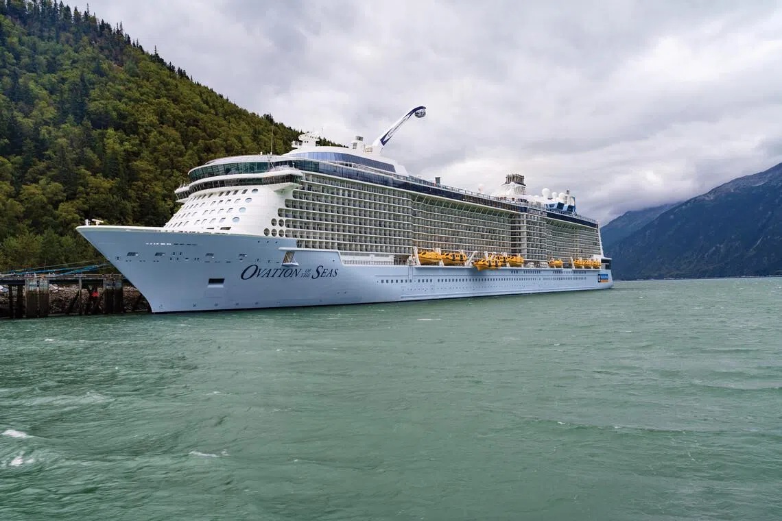 Officials are now investigating how the 18.6m adult female fin whale ended up on top of the “bulbous” bow of the Royal Caribbean vessel Ovation of the Seas.