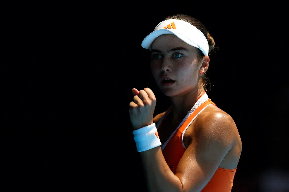 Tennis - Australian Open - Melbourne Park, Melbourne, Australia - January 25, 2026 Iva Jovic of the U.S. reacts during her fourth round match against Kazakhstan's Yulia Putintseva REUTERS/Hollie Adams