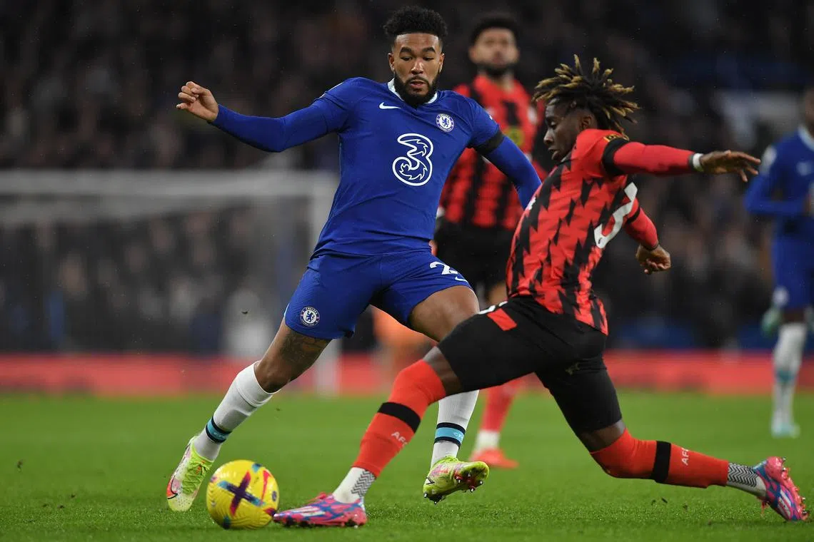 Chelsea's Reece James (left) in action against Bournemouth's Jordan Zemura, in London, on Dec 27, 2022.