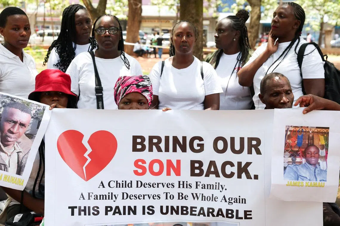 Relatives of Kenyans believed to be fighting for Russia in Ukraine attend a demonstration demanding accountability for all Kenyans in Russia, in downtown Nairobi, Kenya, February 19, 2026. REUTERS/Monicah Mwangi