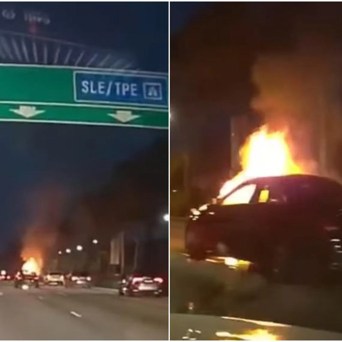 A video of the incident shared on Facebook shows flames leaping from the car’s bonnet.